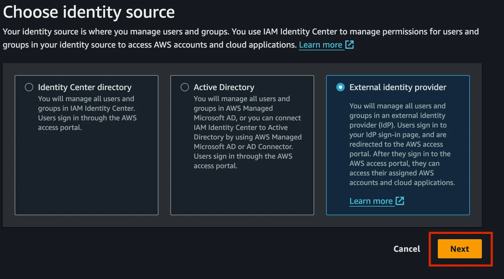 Select Identity Source