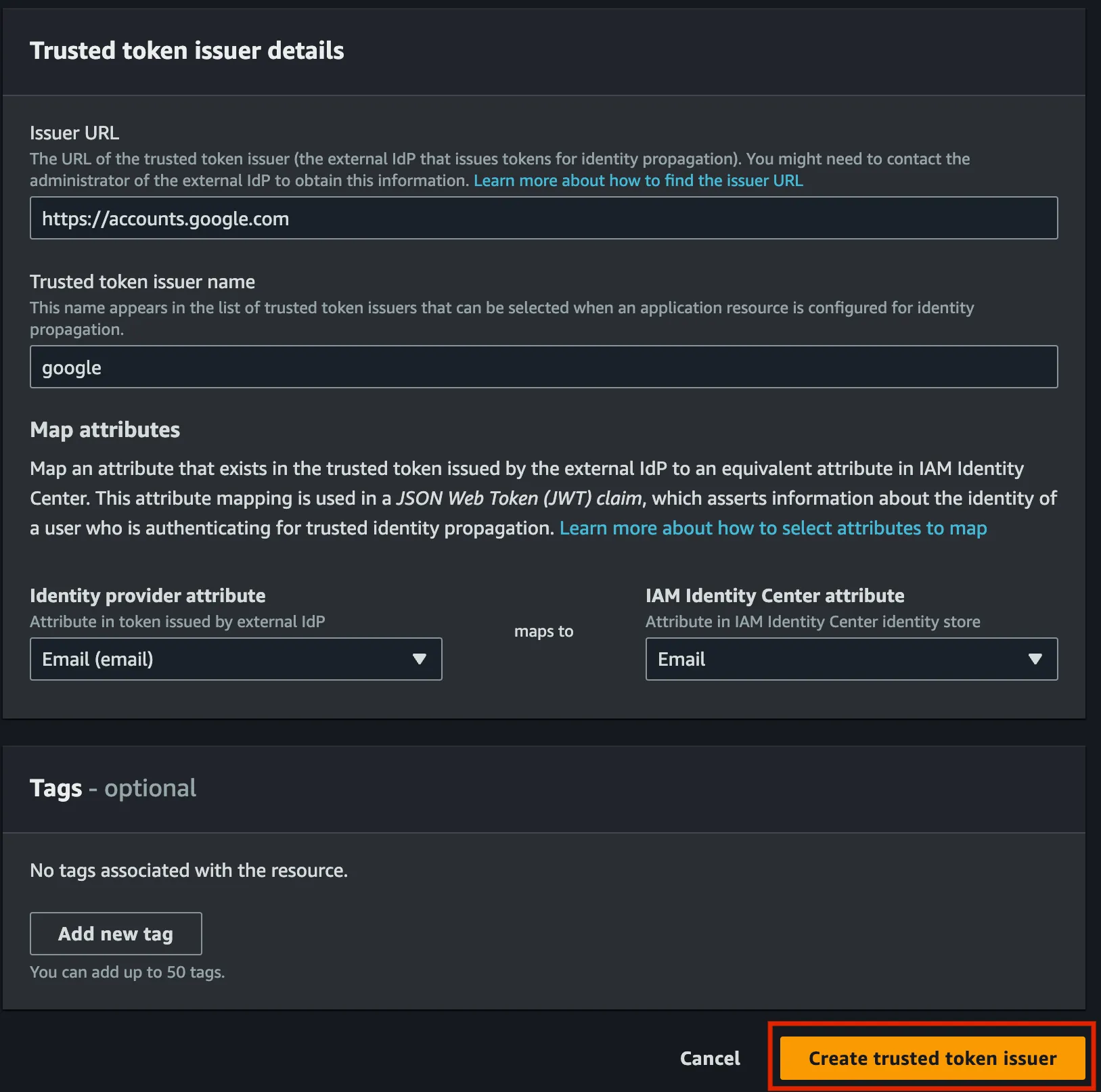 Create Trusted Token Issuer - Step 2
